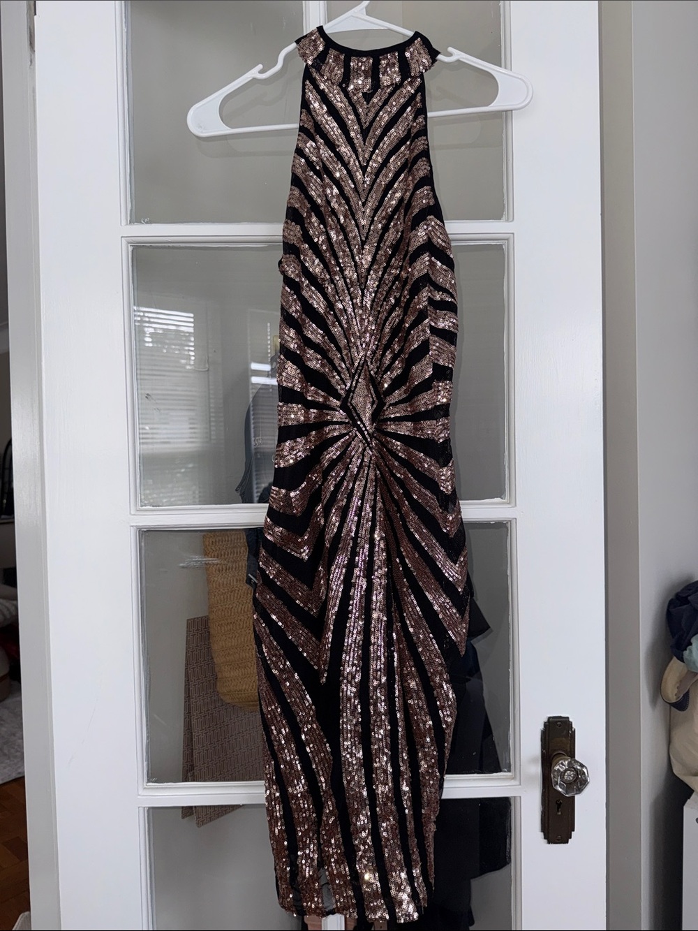 Dainty Hooligan Black and Rose Gold Sequin Halter Dress